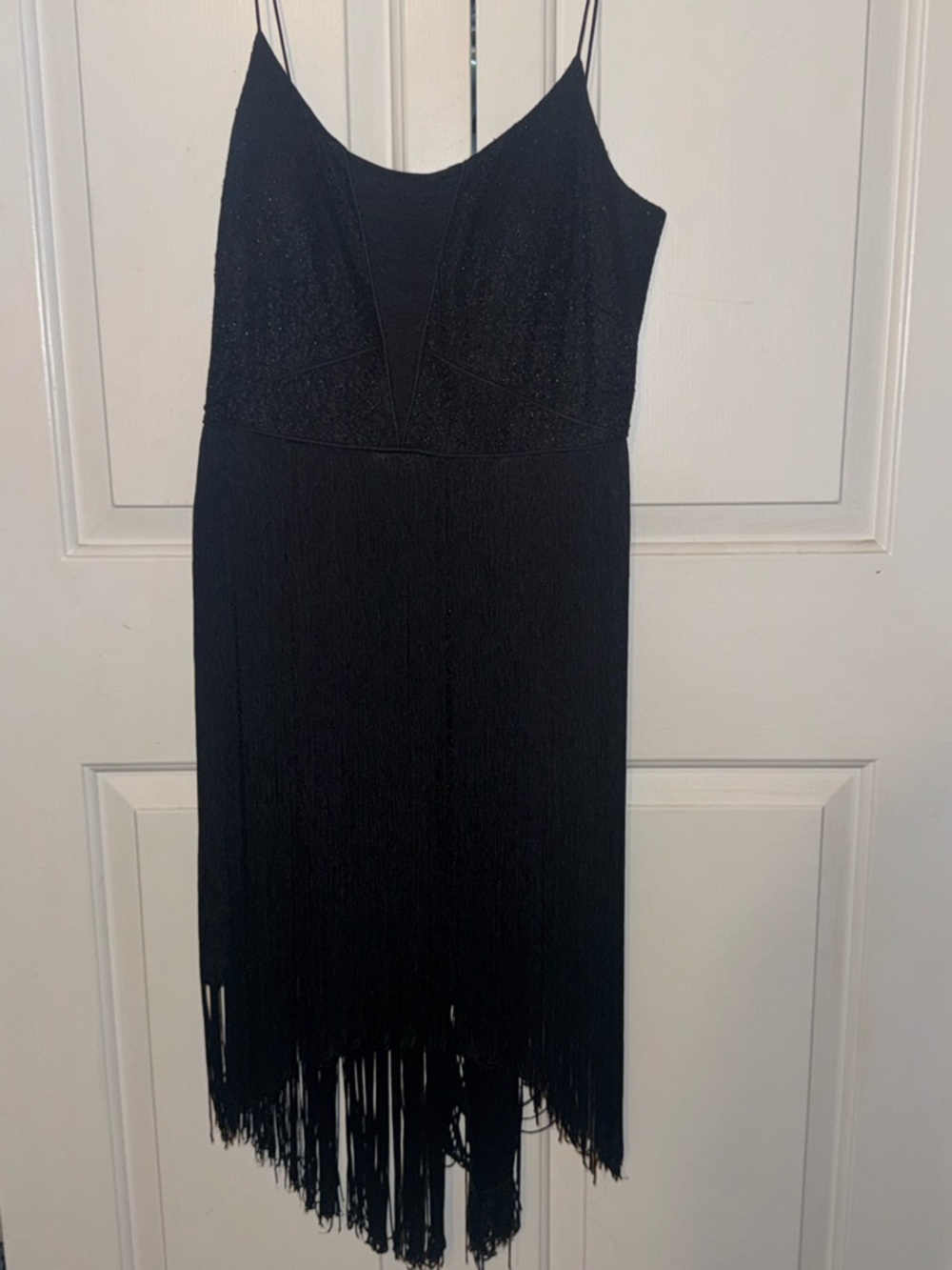 Gianni Bini Black Fringe Slip Dress with Spaghetti Straps